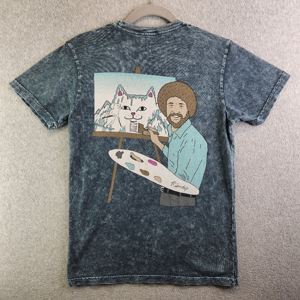 Ripndip T Shirt Mens S Gray Mineral Wash Boss Ross Painter Cat Middle Finger Fun